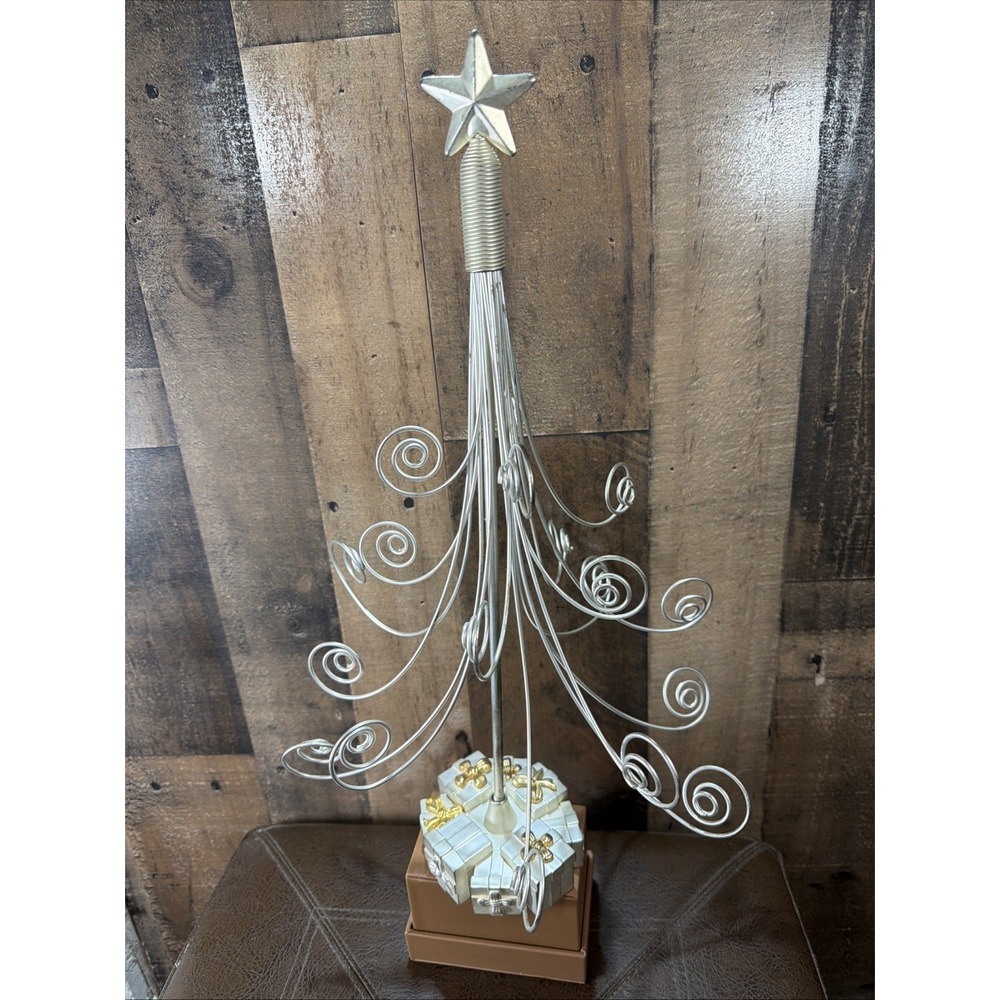 Godinger Silver Art Co Tabletop Wire Christmas Tree Ornament Display Stand Vtg